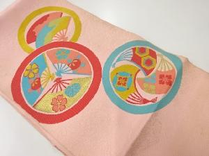 アンティーク　丸紋に扇模様織出し袋帯（材料）